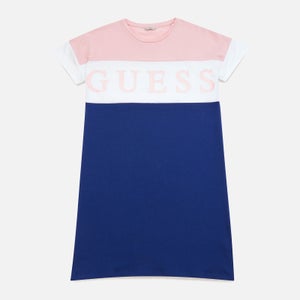 Guess Girls' 3/4 Sleeve Logo Dress - Pink/White Multi