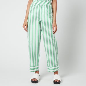 Ganni Women's Stripe Cotton Pants - Kelly Green