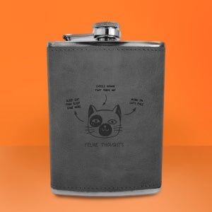Feline Thoughts Engraved Hip Flask - Grey