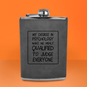 Degree In Psychology Engraved Hip Flask - Grey