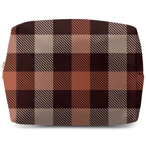 Brown Checkered Tartan Wash Bag