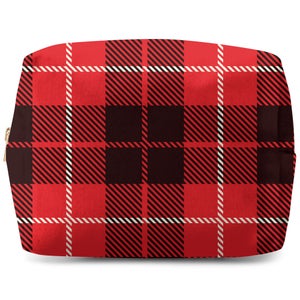 Black, Red And White Large Box Tartan Wash Bag