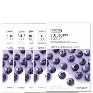 THE FACE SHOP Real Nature Sheet Mask - Blueberry (Pack of 5)