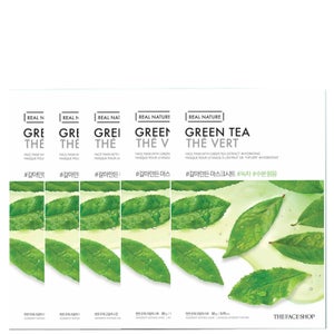 THE FACE SHOP Real Nature Sheet Mask - Green Tea (Pack of 5)
