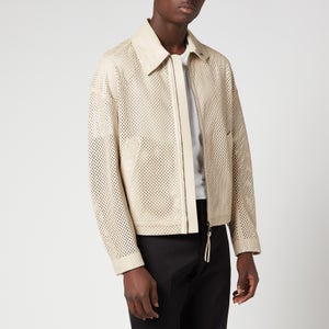 Salvatore Ferragamo Men's Perforated Leather Jacket - Gull Grey