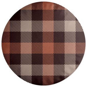 Decorsome Brown Checkered Tartan Round Cushion