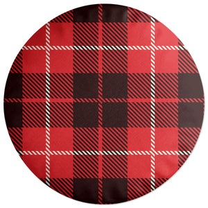 Black, Red And White Large Box Tartan Round Cushion