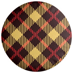 Decorsome Red, Yellow & Black Diamond Tartan Round Cushion