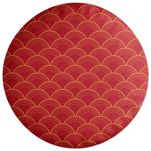 Decorsome Chinese Fan Red Pattern Round Cushion