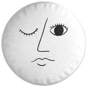 Winking Abstract Face Round Cushion