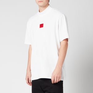 HUGO Men's Regular Fit Red Logo High Collar T-Shirt - White