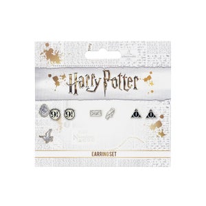 Harry Potter Stud Earring Set - Platform 9 3/4, Hedwig & Acceptance Letter, Deathly Hallows - Silver