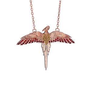 Harry Potter Fawkes The Pheonix Necklace Embellished with Crystals - Rose Gold