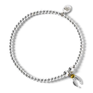 Harry Potter Ball Bead Bracelet with Golden Snitch Charm Embellished with Crystals - Sterling Silver