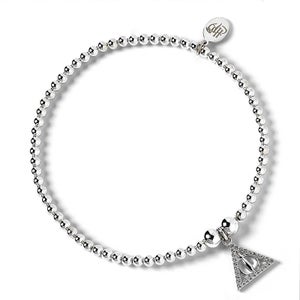 Harry Potter Ball Bead Bracelet with Deathly Hallow Charm Embellished with Crystals - Sterling Silver
