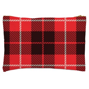 Black, Red And White Large Box Tartan Zipped Pouch