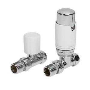 Straight Radiator Valve & Lockshield Set Thermostatic - White