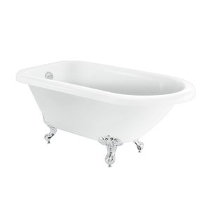 Burford White Compact Roll Top Bath with Silver Feet