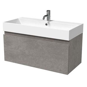 Mino 800mm Basin & Wall Mounted Vanity Unit - Concrete