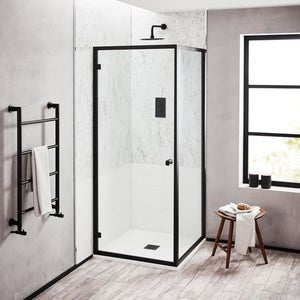 Noir 800mm Matt Black Hinged Shower Door