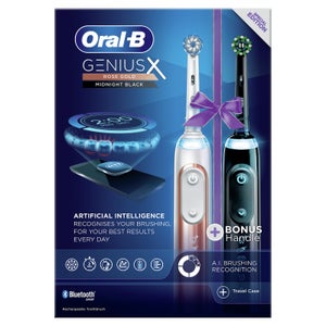Oral B Genius X Duo Pack of Two Electric Toothbrushes, Rose Gold & Black