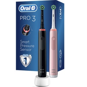 Oral B Pro 3900 Duo Pack of Two Electric Toothbrushes, Black & Pink