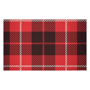 Black, Red And White Large Box Tartan Woven Rug