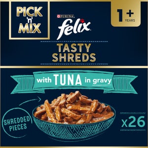 Felix Tasty Shreds Adult Wet Cat Food with Tuna in Gravy 26x80g