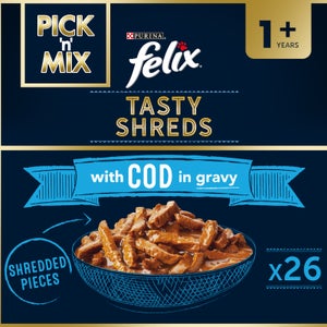 Felix Tasty Shreds Adult Wet Cat Food with Cod in Gravy 26x80g