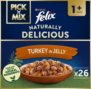 Felix Naturally Delicious Adult Wet Cat Food with Turkey in Jelly 26x80g