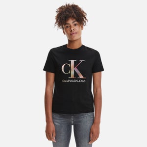 Calvin Klein Jeans Women's Organic Cotton Satin Bonded Blurred Ck T-Shirt - CK Black