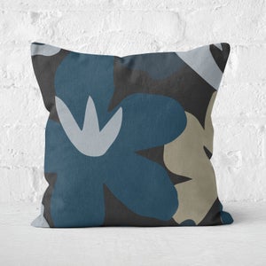 Abstract Navy Flowers Square Cushion