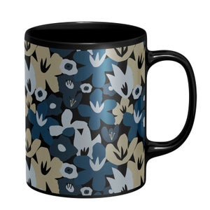 Abstract Navy Flowers Mug - Black