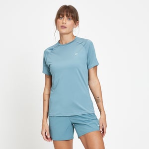  MP moteriški „Run Life“ treniruočių marškinėliai – Akmens mėlyna / balta