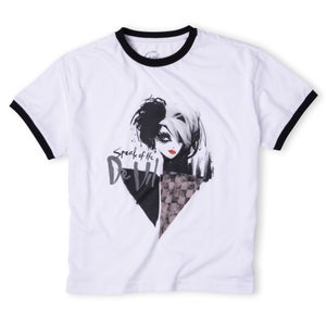 Cruella Women's Cropped Ringer T-Shirt - White/Black