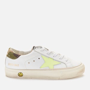Golden Goose Kids' Leather Upper Star And Heel Trainers - White/Fluo Yellow/Green Camouflage