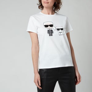 KARL LAGERFELD Women's Organic Ikonik Karl & Choupette T-Shirt - White