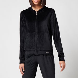 Emporio Armani Loungewear Women's Shiny Velvet Full Zip Jacket - Black