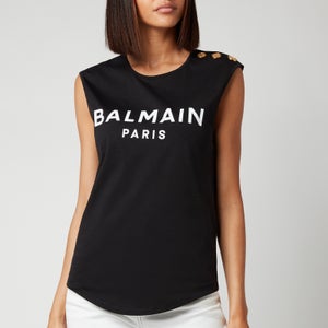 Balmain Women's 3 Button Flocked Logo Tank Top - Noir/Blanc
