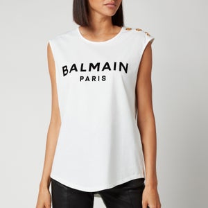 Balmain Women's 3 Button Flocked Logo Tank Top - Blanc/Noir