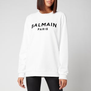 Balmain Women's Flocked Logo Sweatshirt - Blanc/Noir