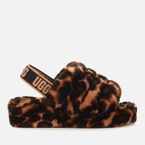 UGG Women's Fluff Yeah Slide Leopard Print Sheepskin Slippers - Butterscotch