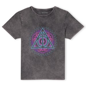 Harry Potter Limited Edition Deathly Hallows Puff Print Unisex T-Shirt - Black Acid Wash