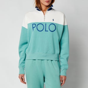 Polo Ralph Lauren Women's Quarter Zip Sweatshirt - Deckwash White/Tiki Green