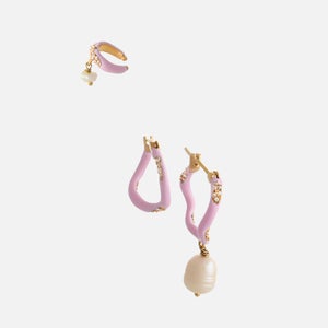 Joanna Laura Constantine Women's Waves Hoop Earrings Set With Enamel And Pearl - Pink