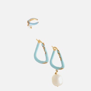Joanna Laura Constantine Women's Waves Hoop Earrings Set With Enamel And Pearl - Blue