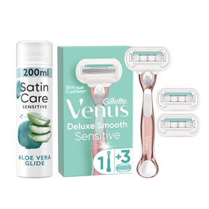 Venus Deluxe Smooth Sensitive Rose Gold Handle + 3 Blades With Aloe Vera Glide Shave Prep