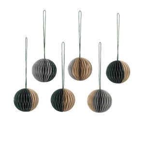 Broste Copenhagen Paper Baubles - Mixed Green - Set of 6