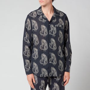 Desmond & Dempsey Men's Tiger Print Collared Shirt - Black/Cream