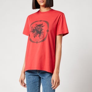 Ganni Women's Floral Cotton T-Shirt - High Risk Red